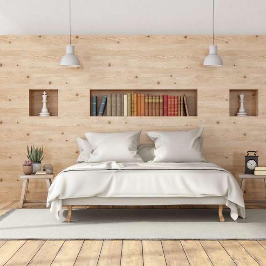Tête de lit avec une niche en placo et bois